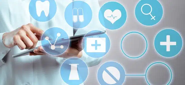 healthcare professional reviewing digital records to support outsourced medical operations in Nearbridge